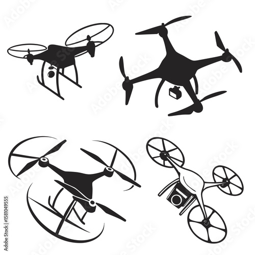 Quadcopter drone silhouettes aerial aircraft