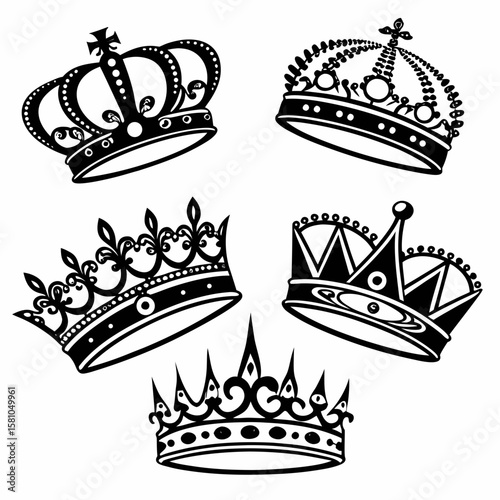 Royal crowns and tiaras black silhouettes regal monarchy