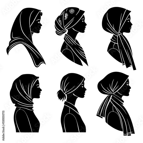 Six female headscarf styles hijab shawl
