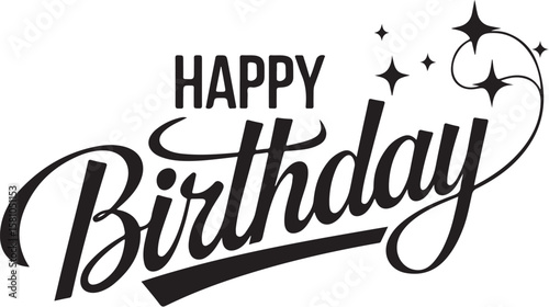 Vector art of happy birthday elegant script with sparkles and stars