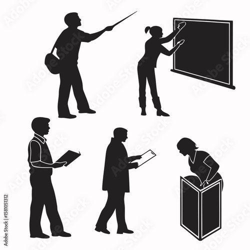 Teachers instructing and reading books teaching instruction
