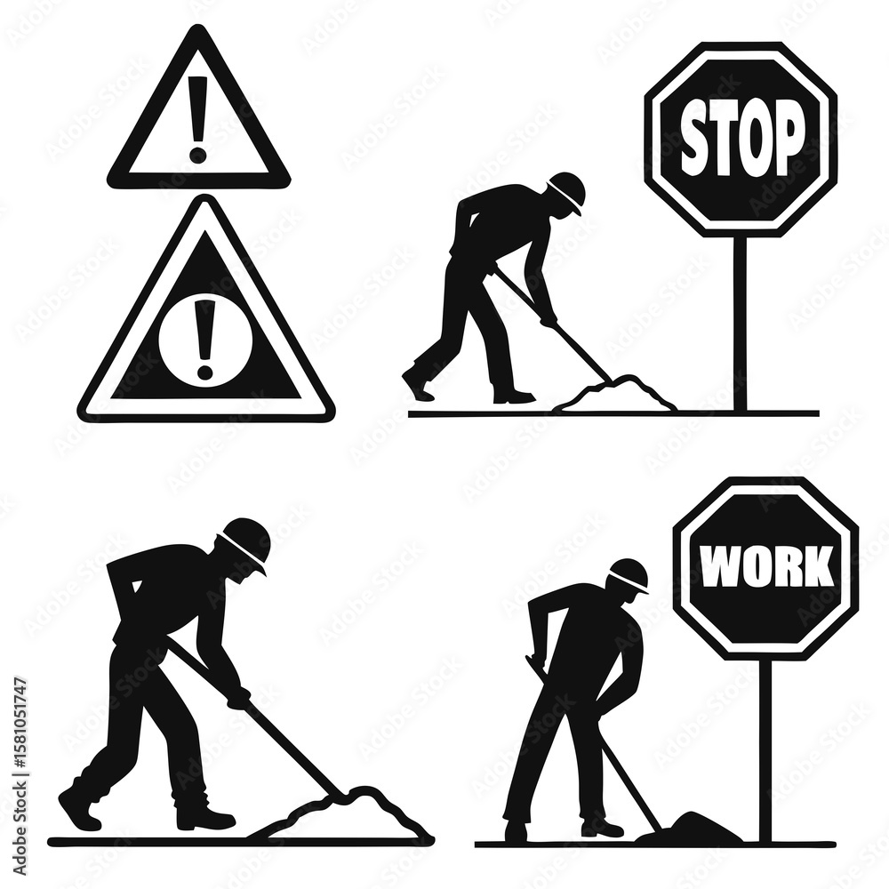 Obraz premium Warning hazard alert stop work construction workers