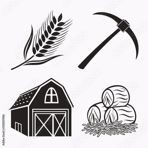 Wheat sickle barn hay bales grain scythe