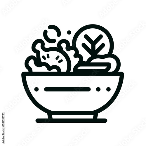 Vegetable salad in a bowl, minimalist style, black and white, food illustration, copy space