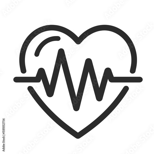Heart icon with heartbeat line, minimalist design, black and white, health illustration, copy space