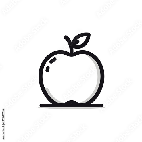 Apple icon, minimalist design, black and white, fruit illustration, copy space
