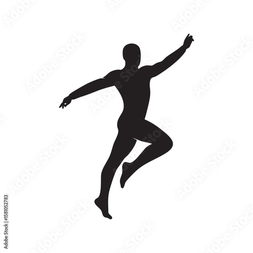 Dynamic dancer in mid leap silhouette isolated on white background