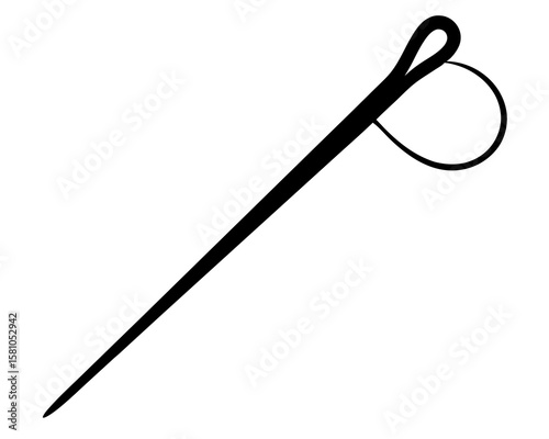 Sewing needle icon, vectors illustration. needle with thread vector icon. Black silhouette with sewing needle.