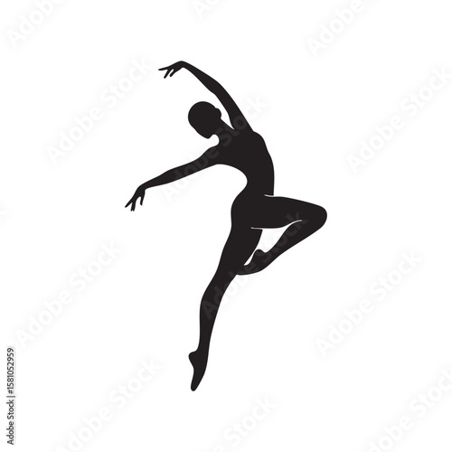Elegant ballerina performing a graceful dance pose silhouette isolated on white background