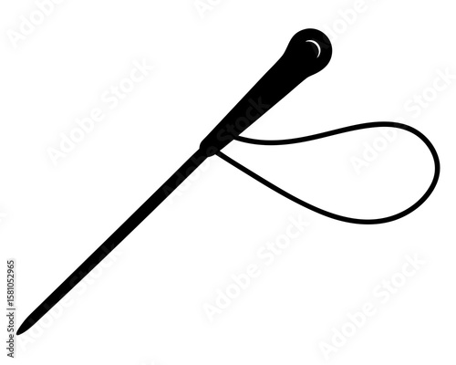Sewing needle icon, vectors illustration. needle with thread vector icon. Black silhouette with sewing needle.