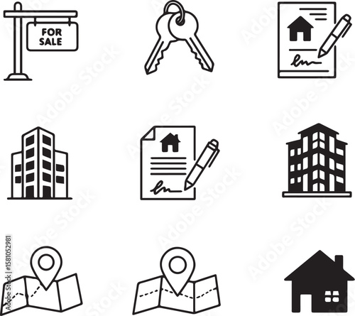 icon set black and white