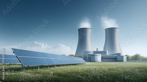 Nuclear Power Plant and Solar Panels