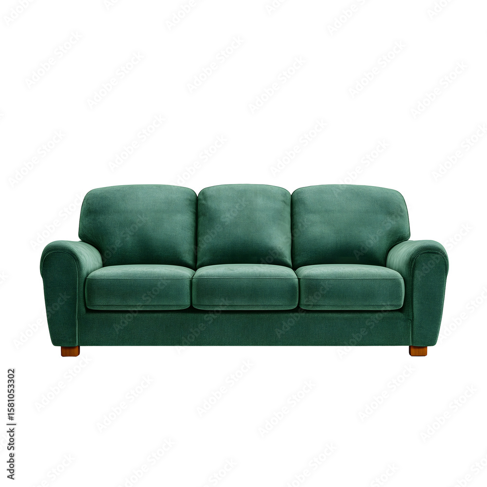 Fototapeta premium Green three seater sofa isolated on white background