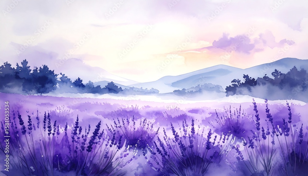 Obraz premium Lavender field landscape painting