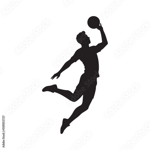 Man playing basketball jumping to dunk silhouette isolated on white background silhouette