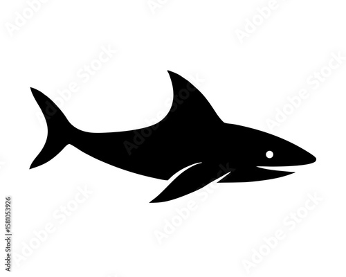 Shark vector. Silhouette of a shark swimming with dorsal fin and tail fin isolated on a white background.