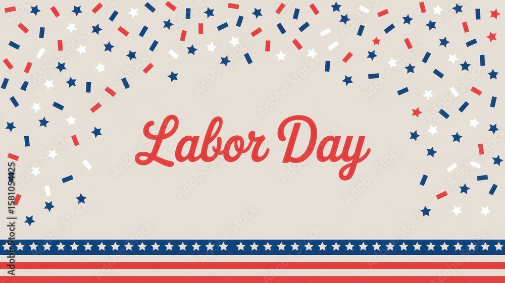 Fototapeta premium Patriotic Labor Day Background: Red, White, Blue Confetti Stars