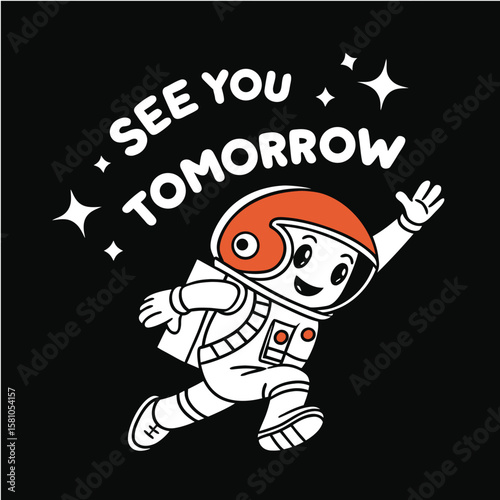 A whimsical helmet spaceman with a bright red-orange cap, rendered in a playful, cartoonish style.