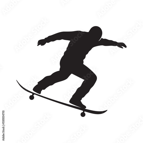 Skateboarder performing a trick in a dynamic silhouette isolated on white background
