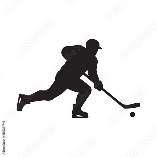 Hockey player in action silhouette isolated on white background