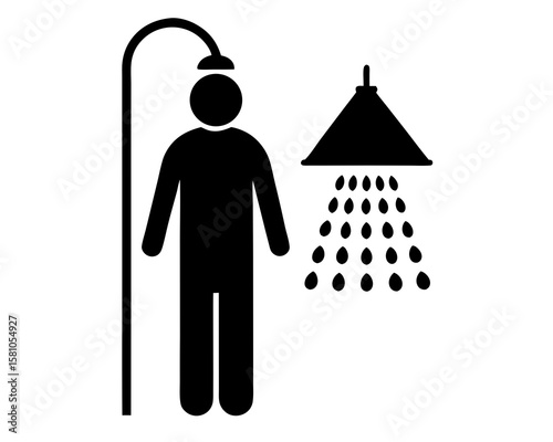 Shower icon, shower silhouette vector, shower bathroom icon. A person using a water saving shower head