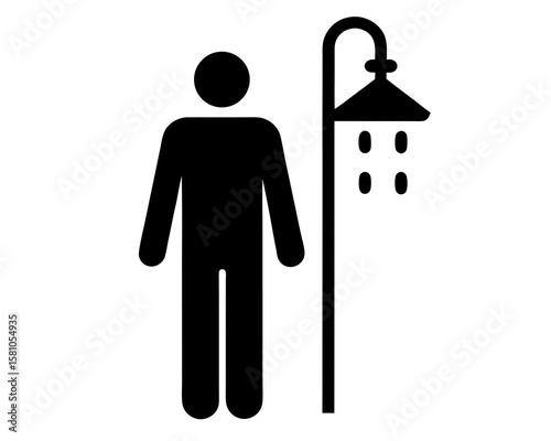 Shower icon, shower silhouette vector, shower bathroom icon. A person using a water saving shower head