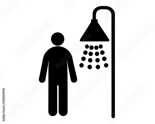 Shower icon, shower silhouette vector, shower bathroom icon. A person using a water saving shower head