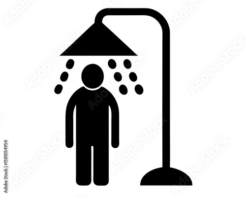 Shower icon, shower silhouette vector, shower bathroom icon. A person using a water saving shower head