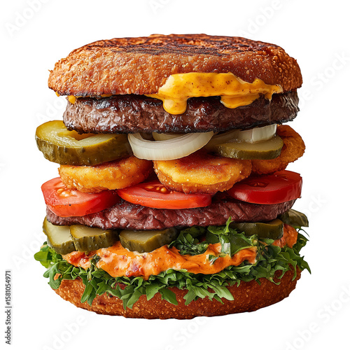 A realistic and appetizing homemade burger on transparent background 