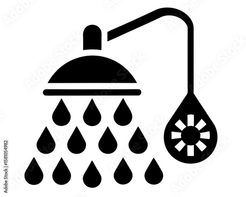 Shower icon, shower silhouette vector, shower bathroom icon. A person using a water saving shower head