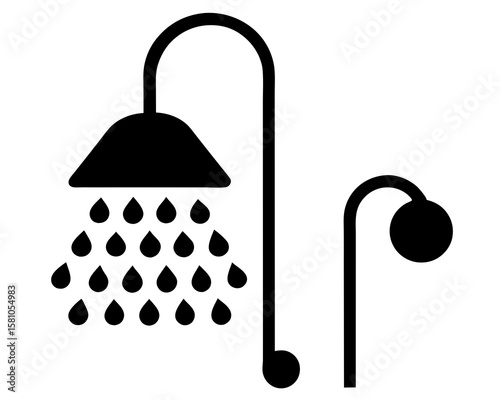 Shower icon, shower silhouette vector, shower bathroom icon. A person using a water saving shower head