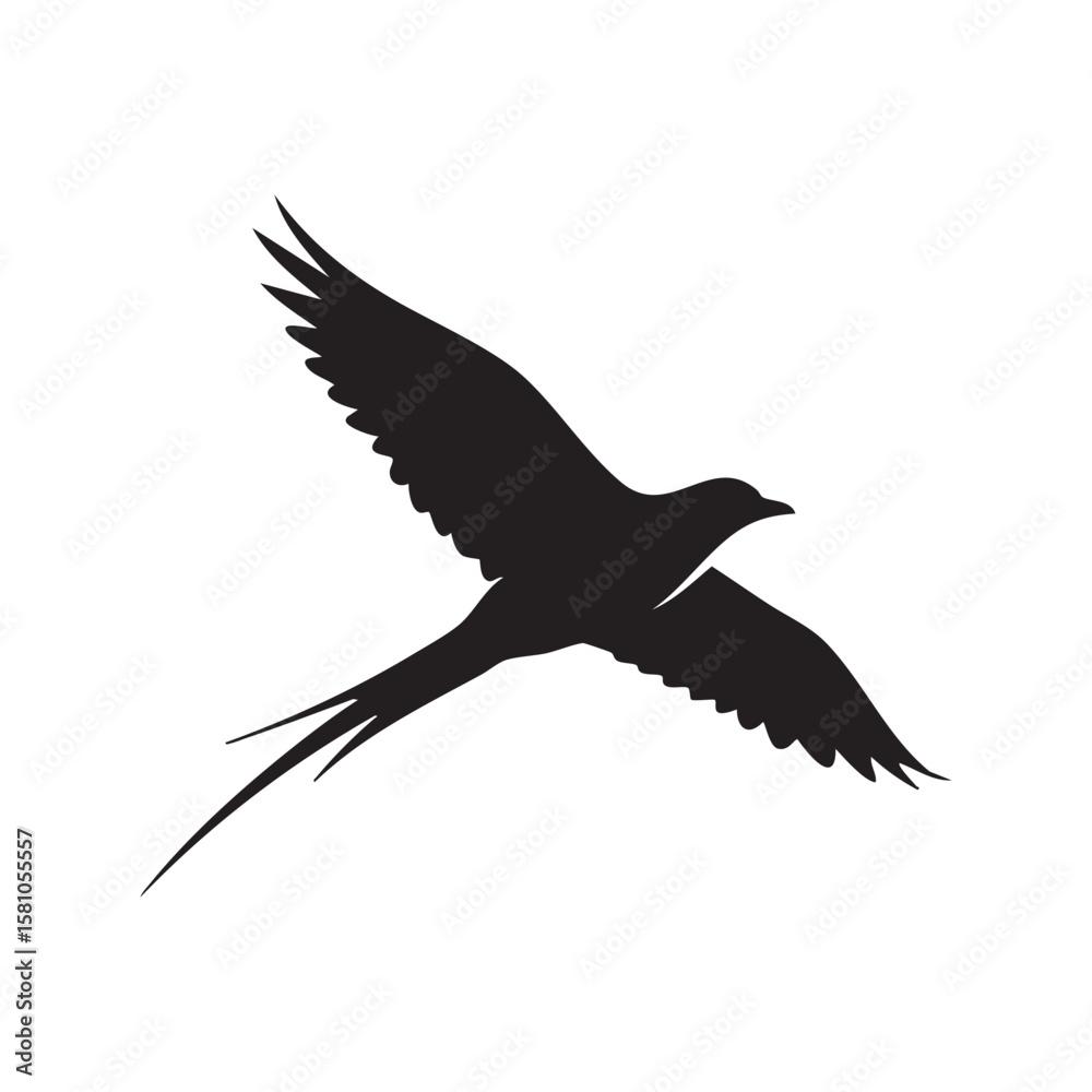 Fototapeta premium Elegant black silhouette of a swallow bird in flight isolated on white background silhouette