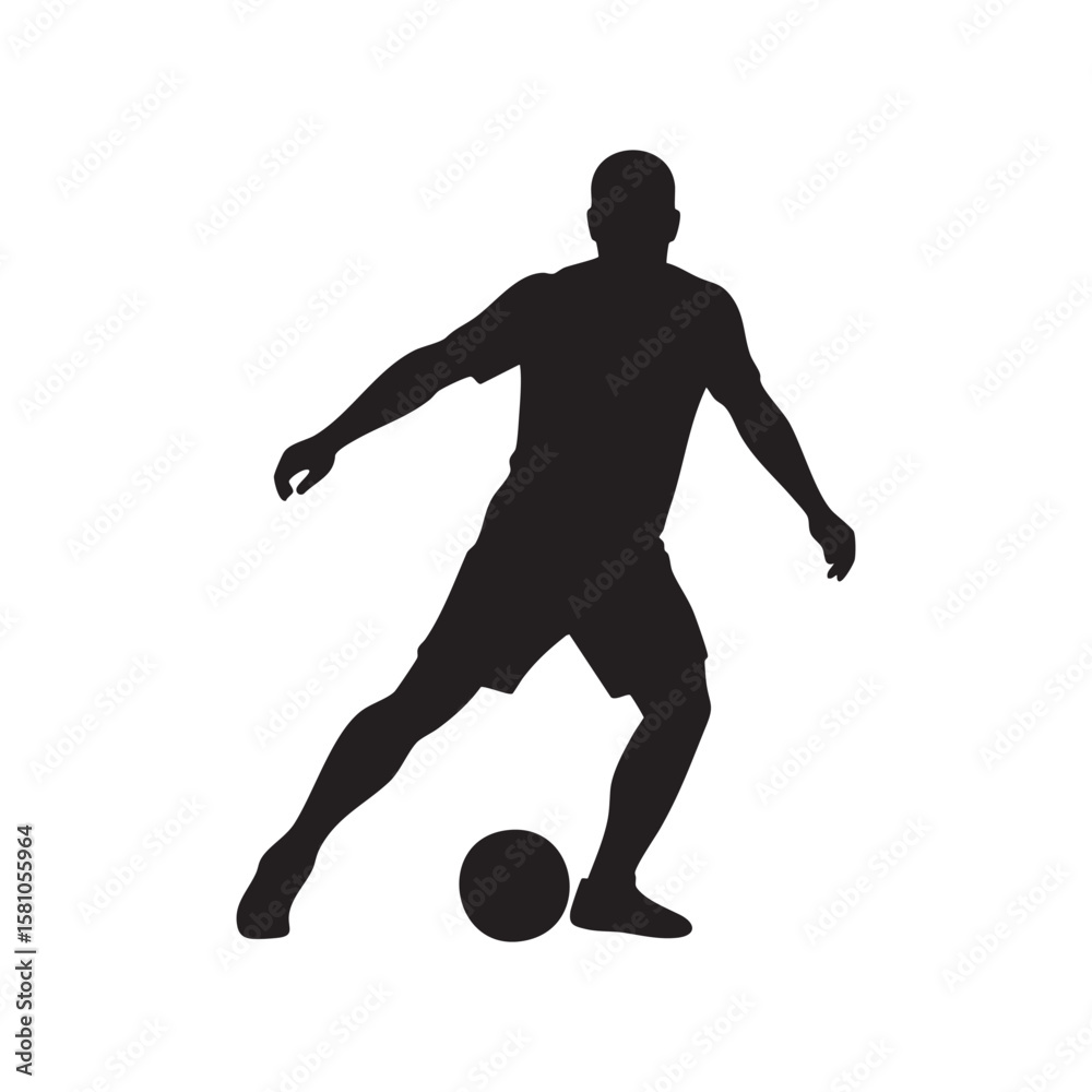 Soccer player dribbling a ball in silhouette isolated on white background Soccer player dribbling a ball in silhouette isolated on white background