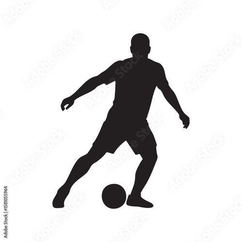Soccer player dribbling a ball in silhouette isolated on white background