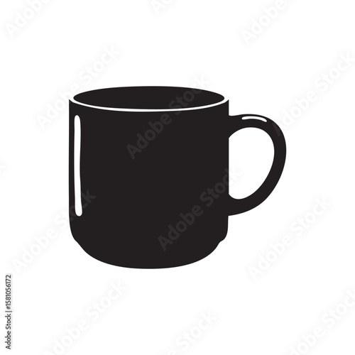 Simple black coffee mug silhouette isolated on white background