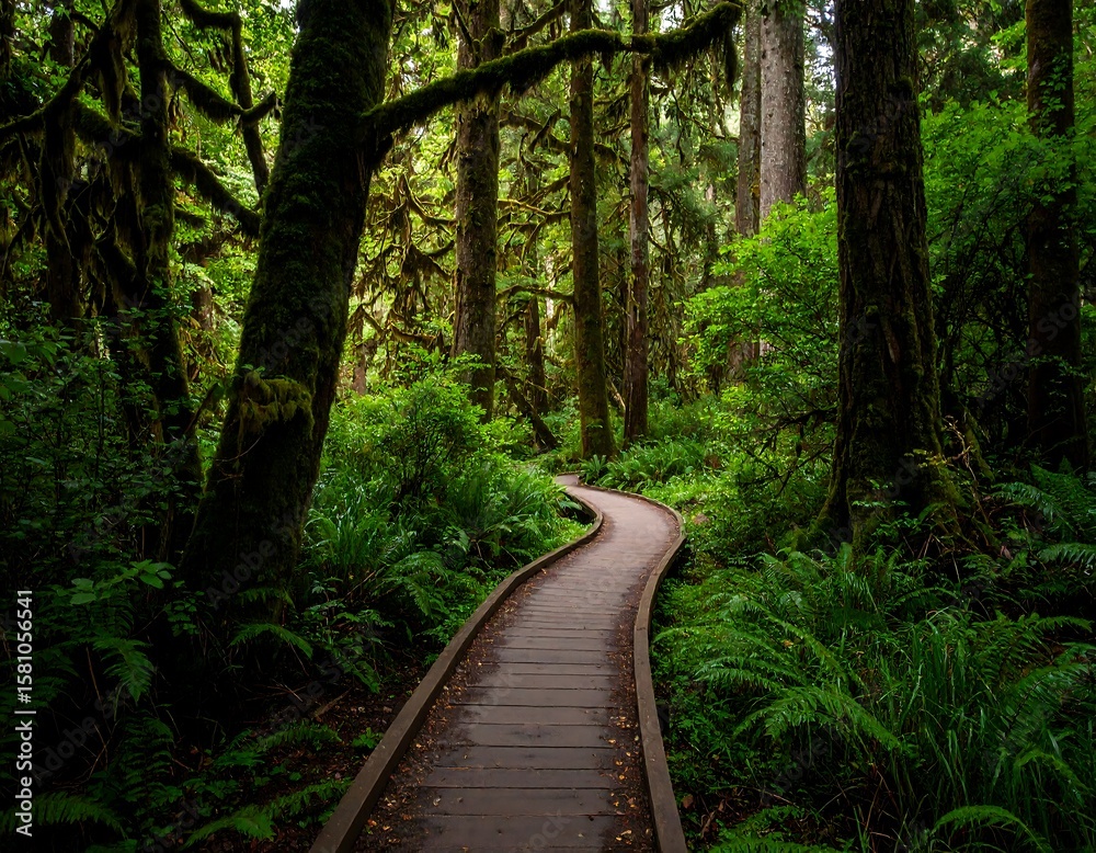 Obraz premium Lush forest path winding through trees