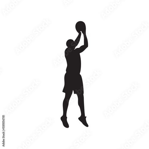 Basketball player performing a jump shot silhouette isolated on white background