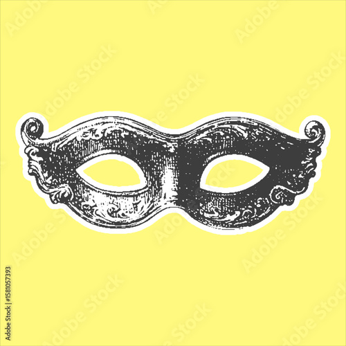 Venetian mask in a vintage ornate style. Classic black and white vector illustration with detailed decorative elements.