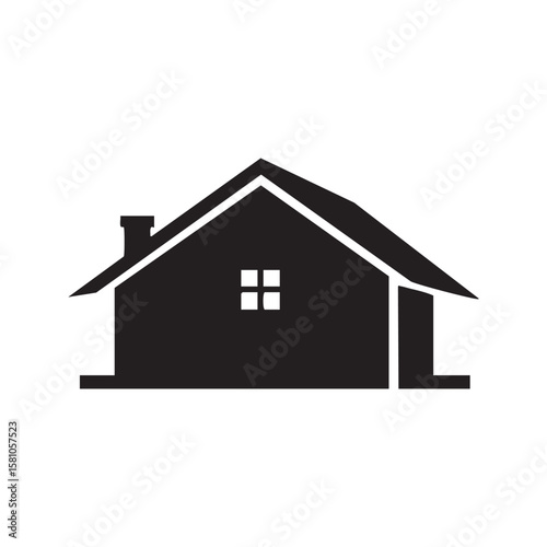 Simple black house silhouette with a chimney and window isolated on white background silhouette