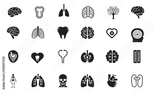 Collection of medical and anatomical icons representing human organs and body parts