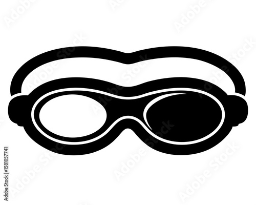 Bold black silhouette of swimming goggles with clean strap design, ideal for summer sport silhouette illustration