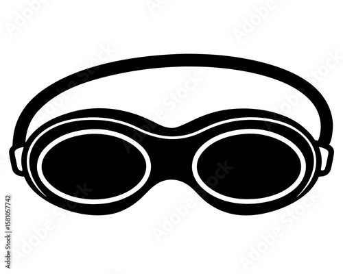 Bold black silhouette of swimming goggles with clean strap design, ideal for summer sport silhouette illustration
