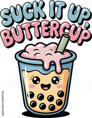 Cute Bubble Tea Illustration with Sarcastic Quote and Kawaii Style AI Generated T Shirt Design