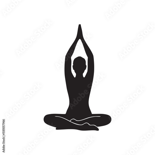 Person in yoga pose with hands raised silhouette isolated on white background