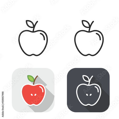 Icon set of apple illustrations in various styles and colors  