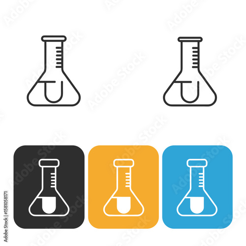 Laboratory flasks in different colors and styles on white background  