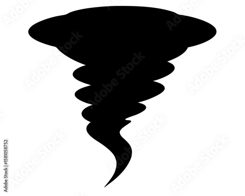 Tornado silhouette vector. Black and white tornado illustration on white background.
