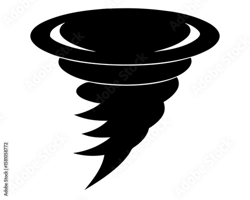 Tornado silhouette vector. Black and white tornado illustration on white background.
