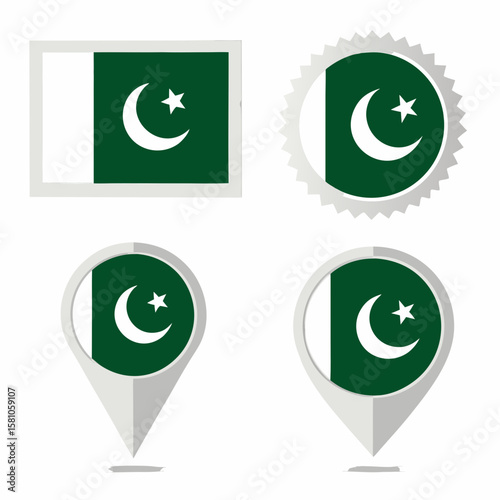 Pakistan Flag Icons: Rectangular, Badge, Map Markers - National Symbol Vector Graphics Free Download Pakistan Flag Icons: Rectangular, Badge, Map Markers - National Symbol Vector Graphics - GFXLoad