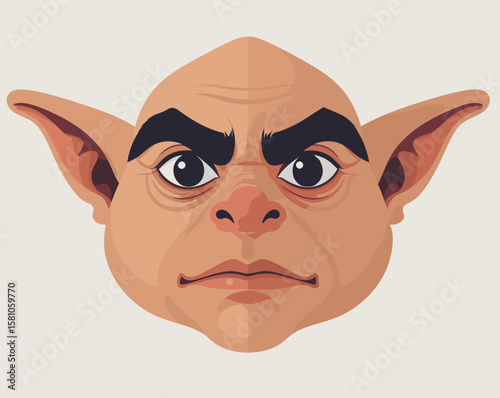 Cartoon character face with large ears and sharp features  